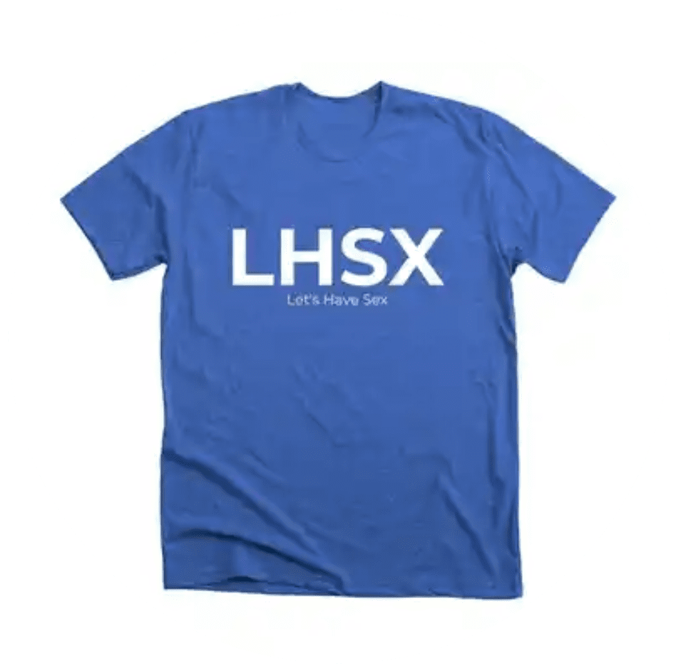 A blue shirt with the letters lhsx on it