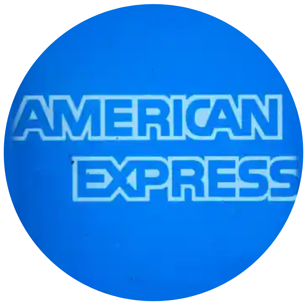 A blue button that says american express.